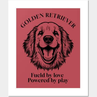 Happy Golden Retriever Vintage Graphic Illustration in Black and White Posters and Art